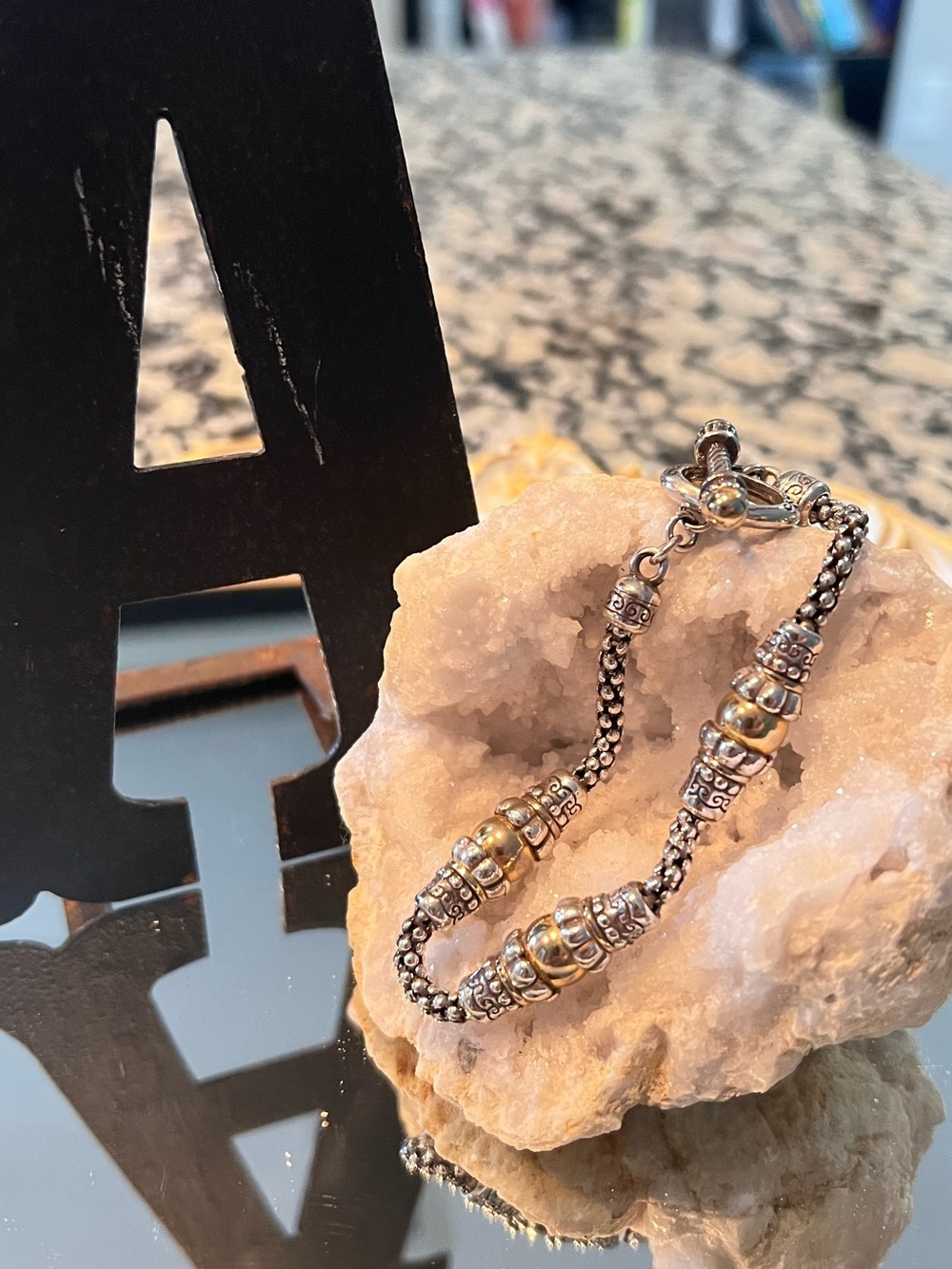 Bar Clasp Two-Tone Beaded Bracelet